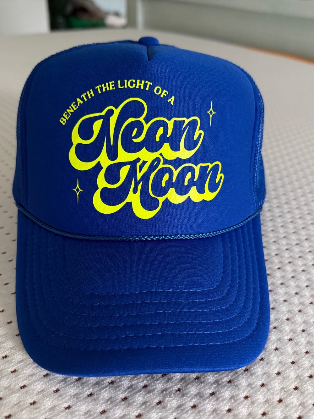 Neon Moon Blue Trucker Hat with Yellow Script